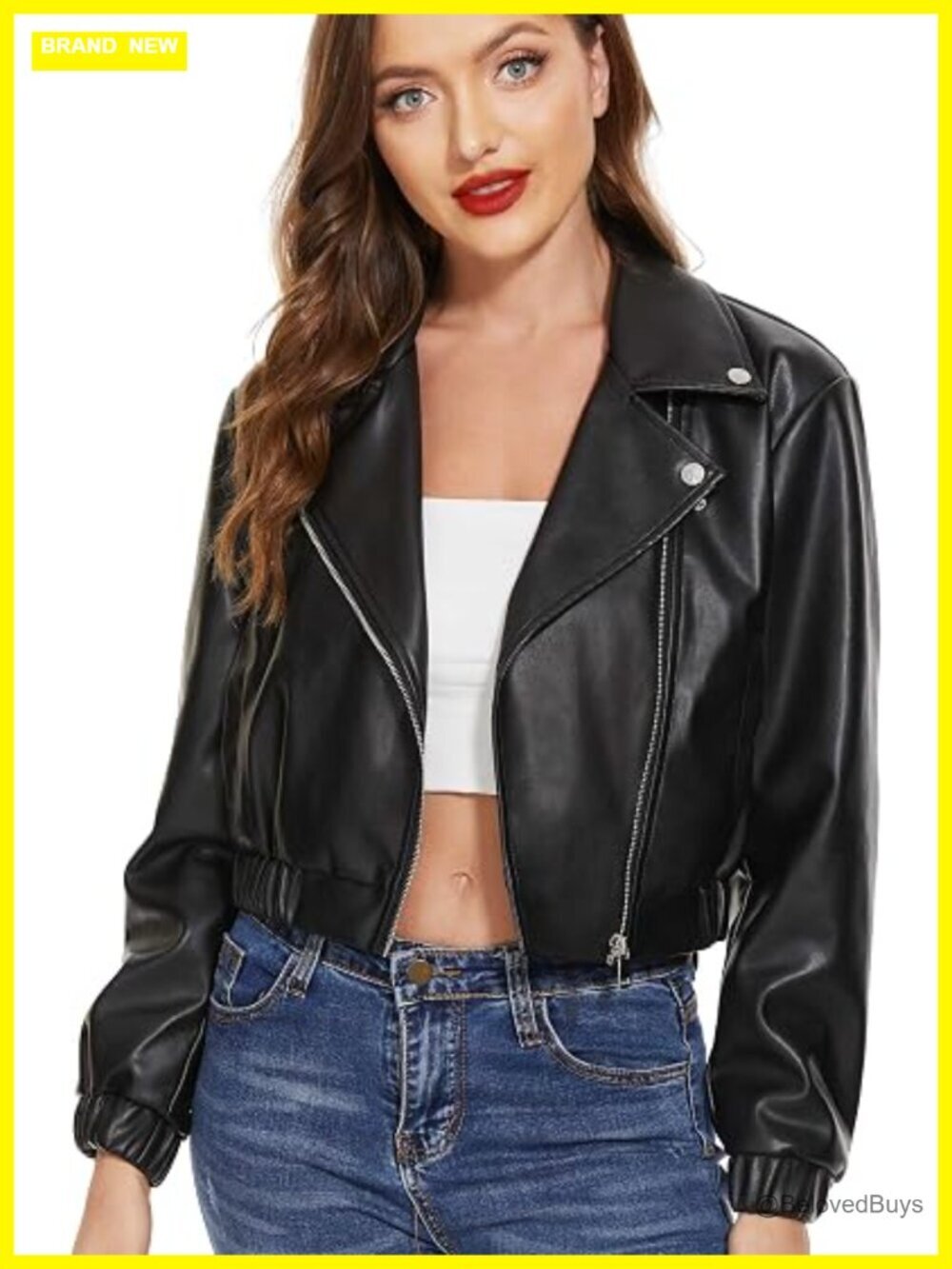 Faux Leather Motorcycle Jacket - Cropped Moto Biker Blazer